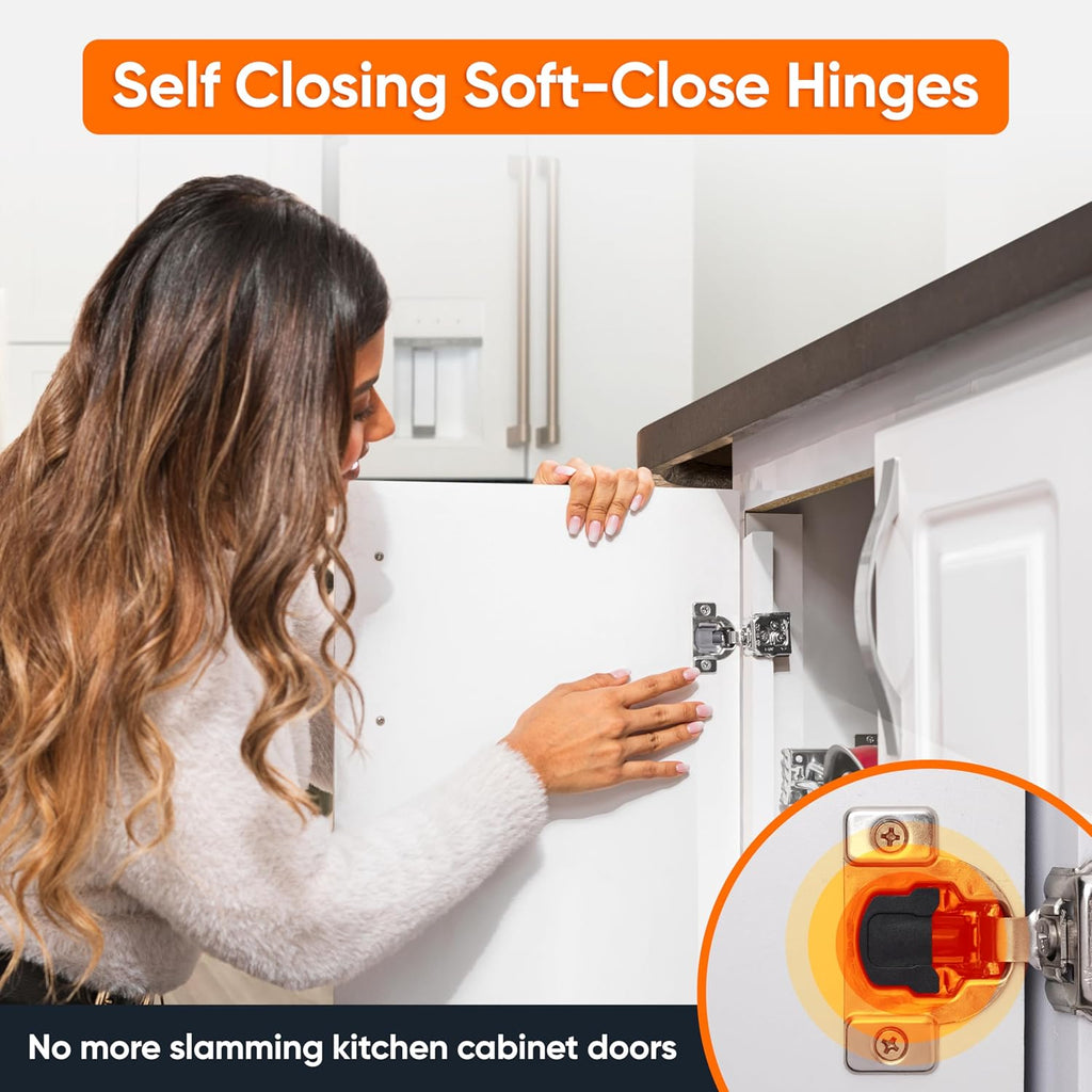 50 Pack Soft Close Cabinet Hinges 1-1/4" Overlay Doors, Slow Self-Closing Concealed Hidden Hinges for Face Frame