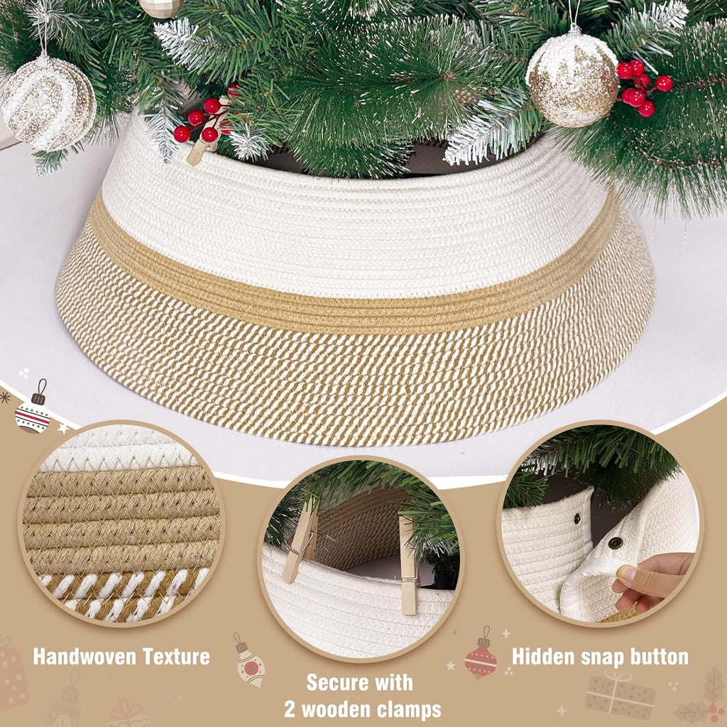 28 Inch Boho Christmas Tree Collar, Cotton Rope Christmas Tree Skirt