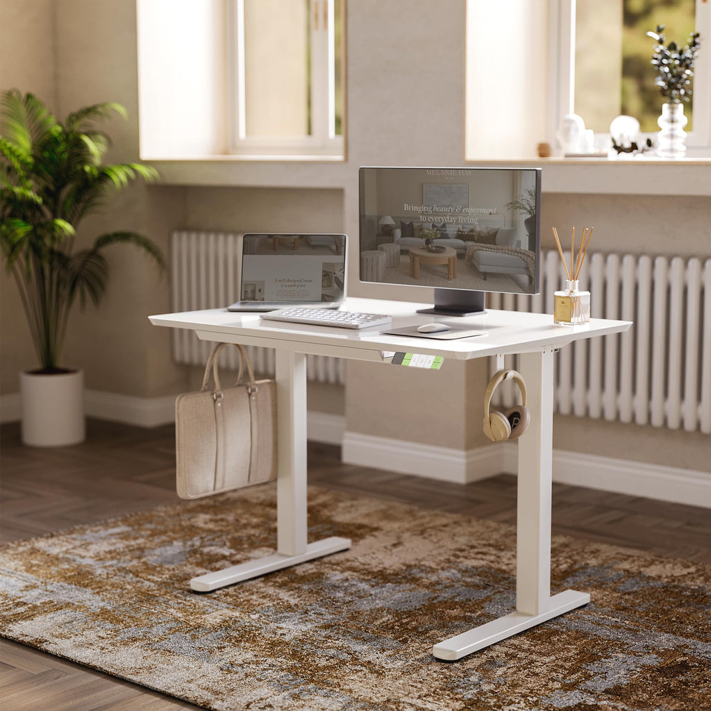 Glass Standing Desk with Drawers 40x24 Inch Super White