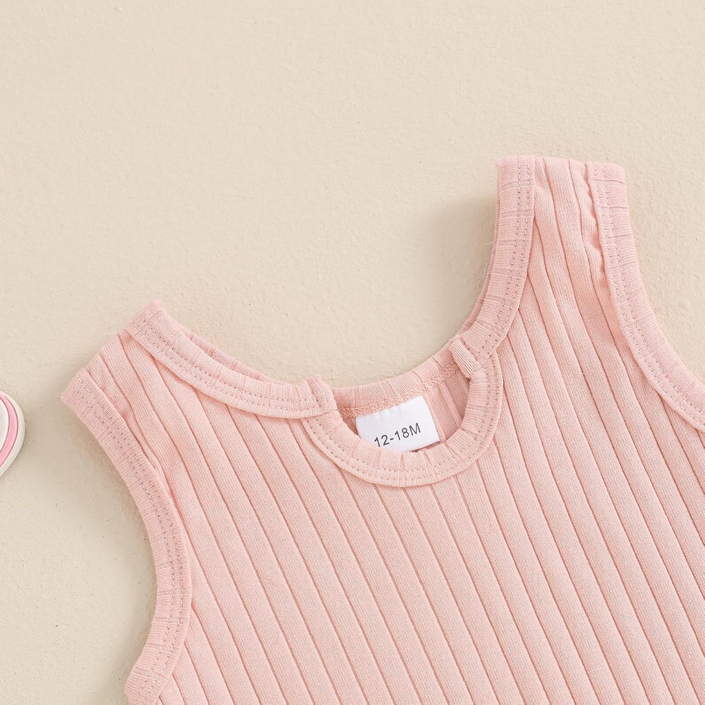 Baby Girl Clothes Summer Toddler Outfit Ruffle Rib Knit Ruffle Vest Tank Tops & Shorts Cute Clothing Sets