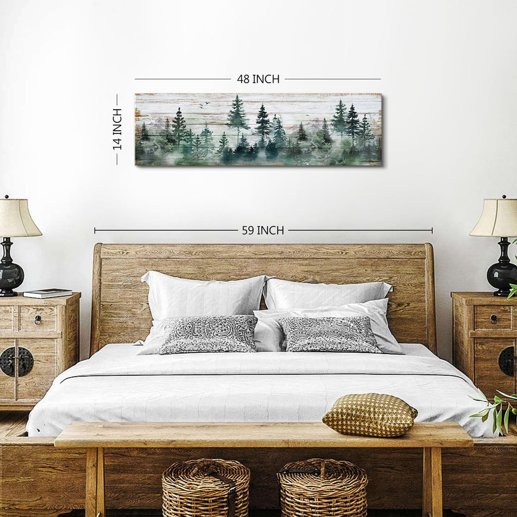 Farmhouse Pine Tree Wall Art Forest Wall Decor Rustic Wood Mountain Picture Canvas Prints Kitchen Cab Decor Vintage