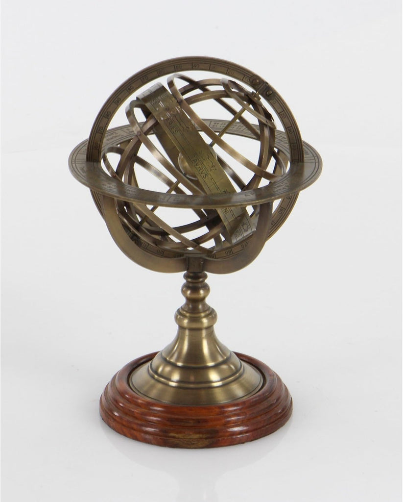 Vinatge Engraved Brass Tabletop Armillary Nautical Sphere Globe