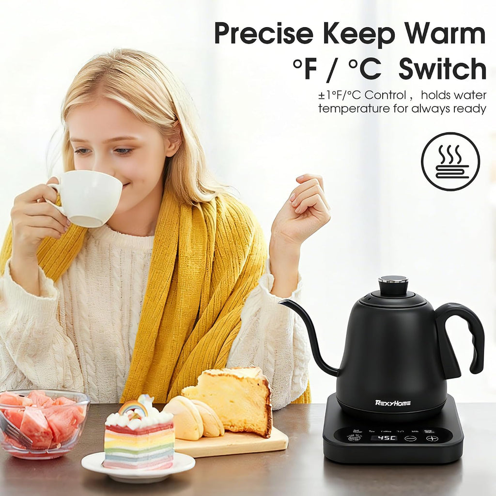 Gooseneck Electric Kettle Temperature Control: 316L Stainless Steel Inner | ±1°F Precision, Pour Over Kettle for