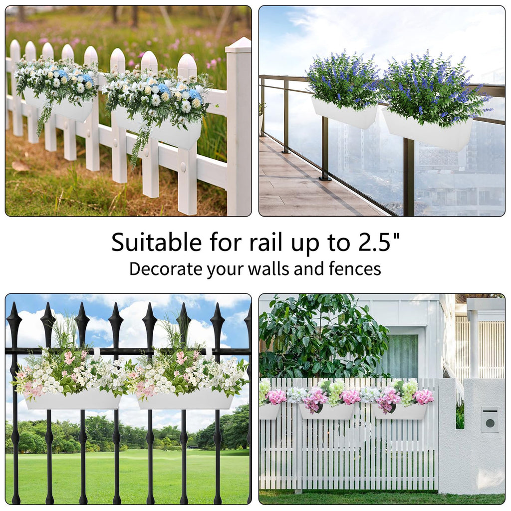 16 Inch Railing Planters Box Metal Hanging Flower Pot 3 Pcs