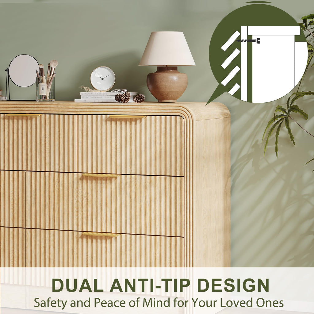 55" W Fluted 7-Drawer Dresser, Natural Oak