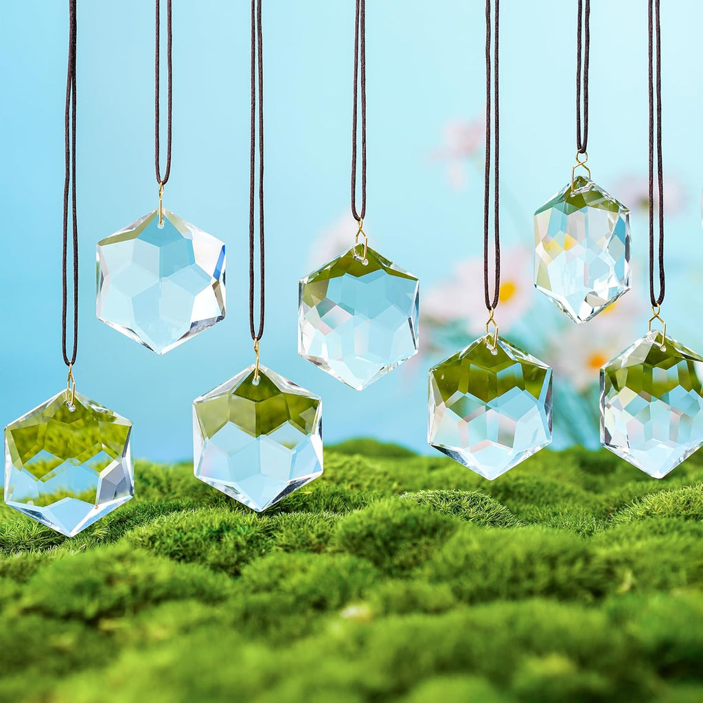 12 Pcs Clear Crystal Hexagon Suncatcher Prisms Window Hanging Decor - Clear Crystal Hexagon Sun Catcher Prisms