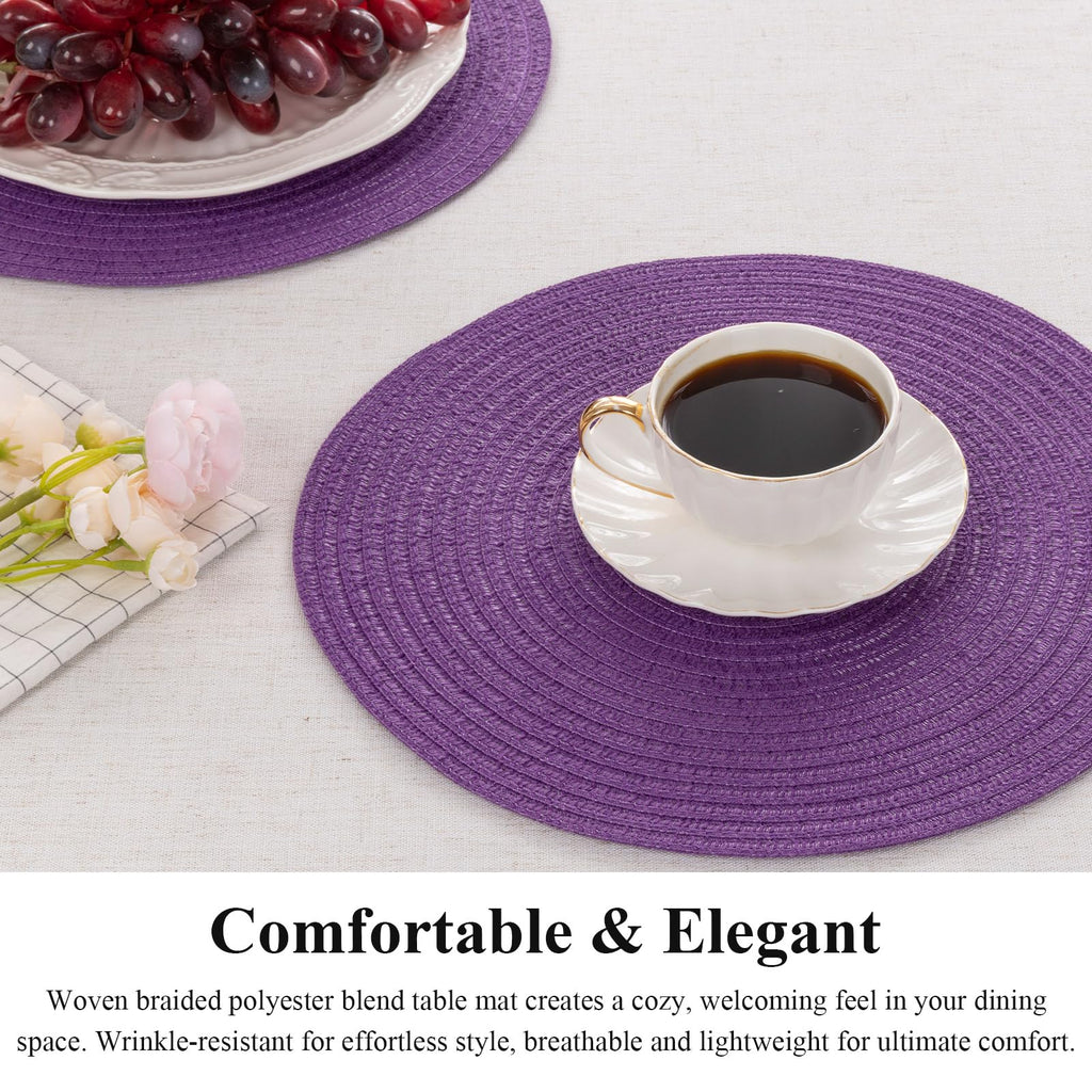13" Round Braided Placemats Set of 4, Purple Place Mats