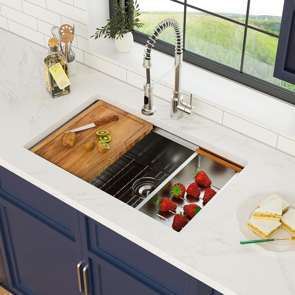 28 Inch Stainless Steel Undermount Kitchen Sink | 28x19 Inch Undermount Sink Ledge Workstation Single Bowl Under