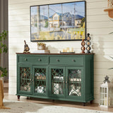 Farmhouse Sideboard Buffet Cabinet with Storage,Adjustable Shelves Console Table,59" Large Credenza with 4 Glass Doors