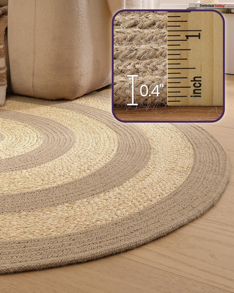Oval Jute Rug 5x8, Indoor Outdoor Area Rugs , Natural Beige | Natural Fiber Handmade Woven Braided Low Pile Carpet