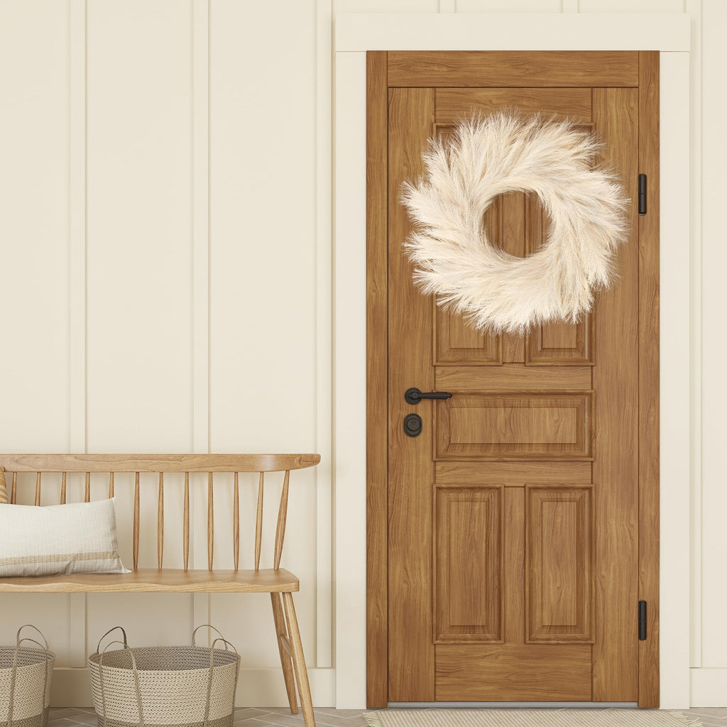 Pampas Grass Wreath 26'' Faux Pampas Wreath for All Seasons Artificial Pampas Wreath Christmas Decor Boho Wall Decor