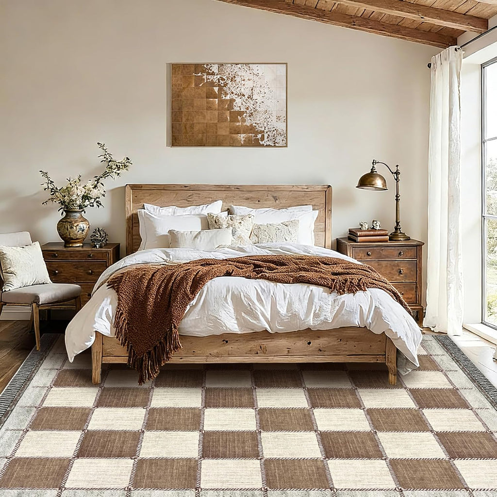 Checkered Area Rugs, Washable Large Bedroom Rug