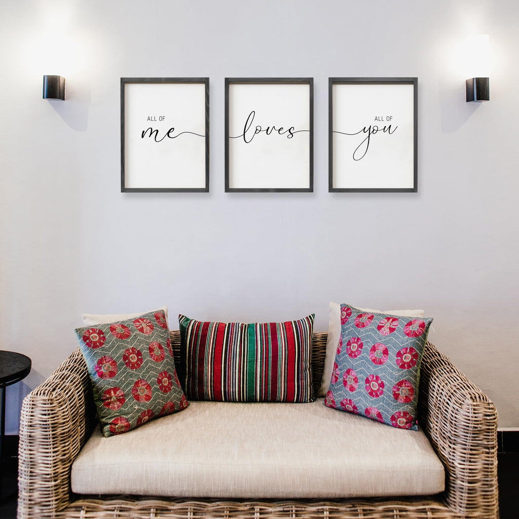 Set of 3 Framed Farmhouse All of Me Loves All of You Sign 11x14" Above Bed Wall Decor Decor Wall Art Wood Signs
