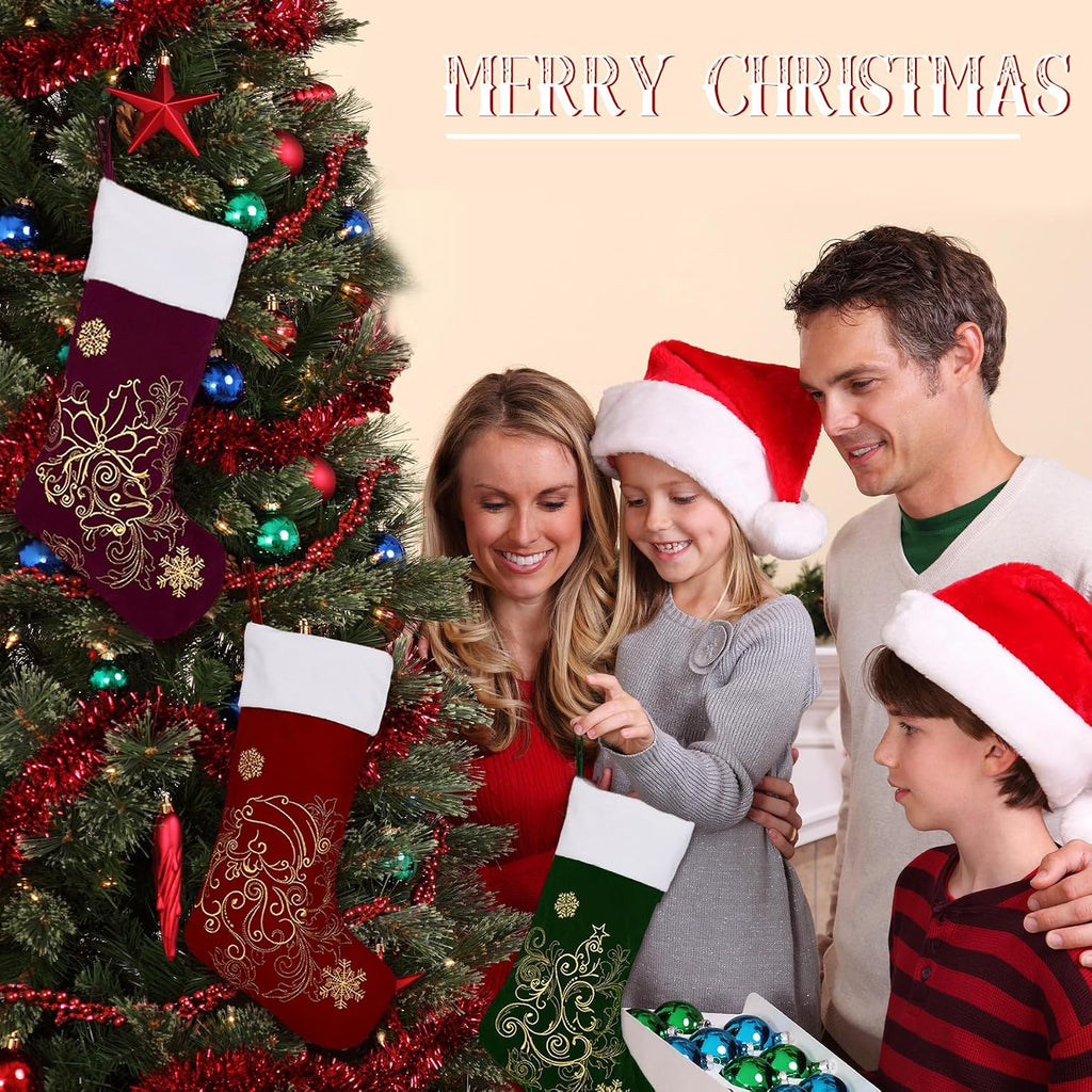 Velvet Christmas Stockings 6 Pack Large 20 Inches with Hanging Loop Embroidery Classic Luxury Family Ornament