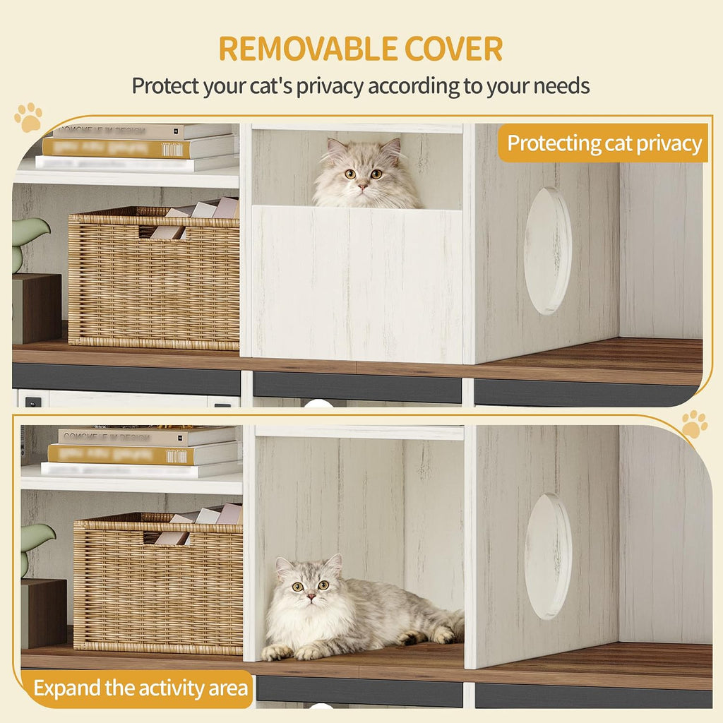 Double cat Litter Box Enclosure, Cat Cabinet with Large Storage