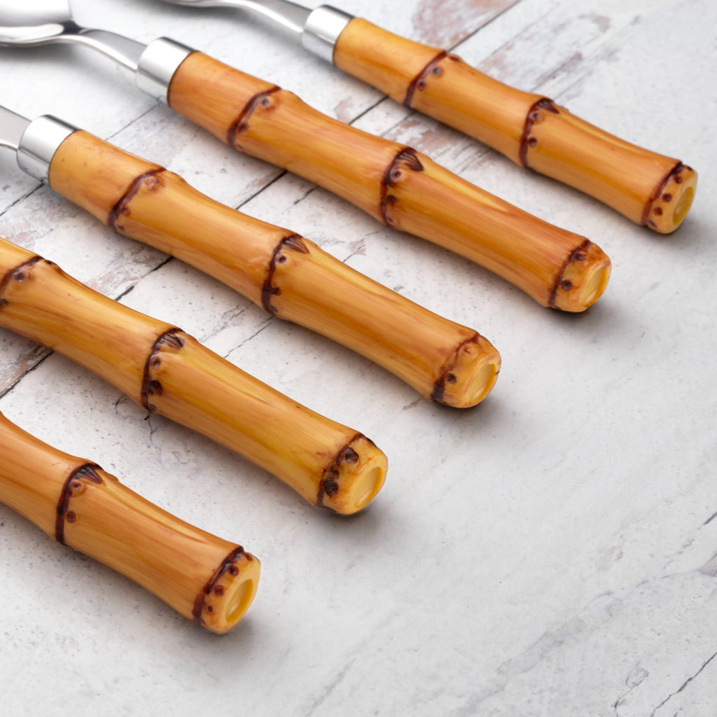 Bamboo Plastic Handle Flatware Set for 4 (Light Brown, 20-Piece)