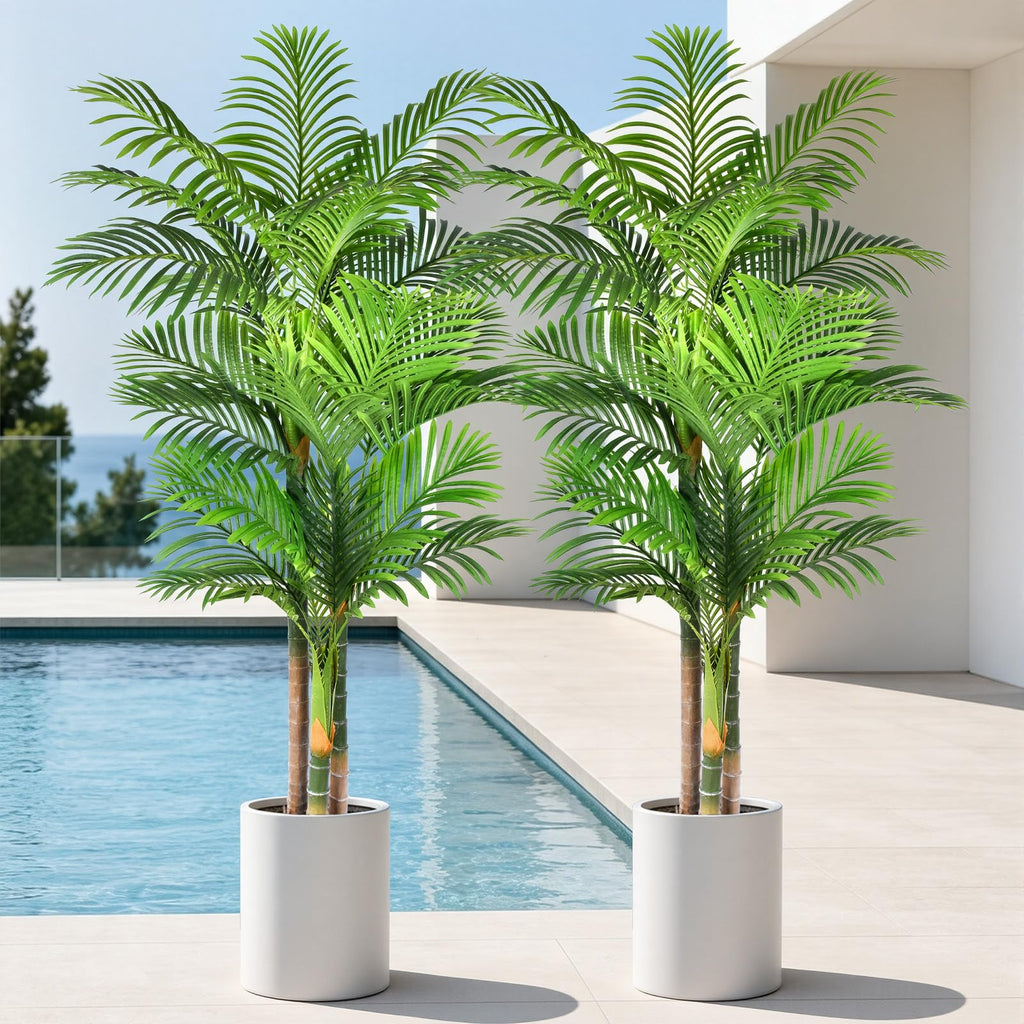 5FT Artificial Palm Tree - Tropical Faux Golden Cane Palm Tree UV Resistant Tall Fake Plant Indoor with Black Pot