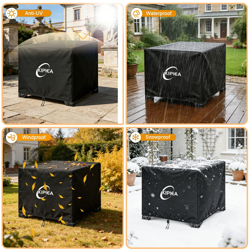 Square Fire Pit Cover, Upgraded 600D Strong Tear Resistant, 32" L x 32" W x 24" H 100% Waterproof Fire Pit Table