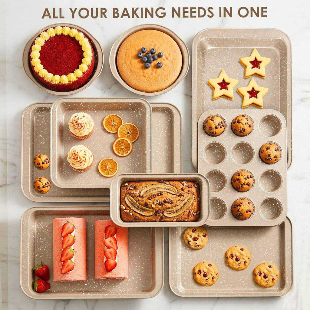 11 Piece Pan Set | Nonstick & Non Toxic Bakeware Sets Set | Carbon Steel Supplies Include Notebook, Cookie Sheets
