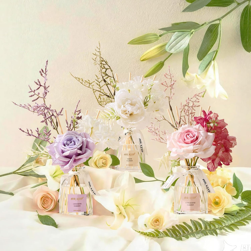 Flower Reed Diffuser Set, Citrus Rose Garden Diffuser Gift Set,4.06 fl oz Essential Oil Sticks Diffusers Air - Set of 42
