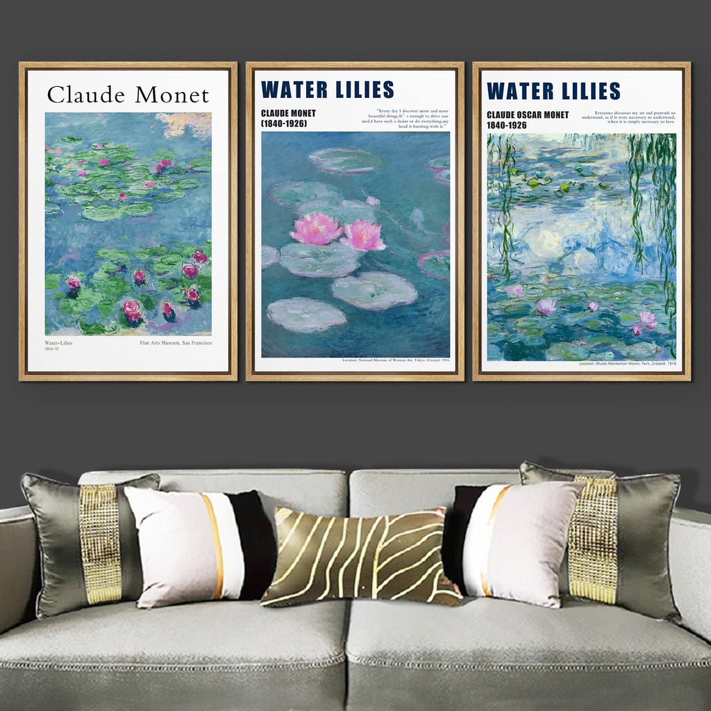 Framed Wall Art Print Set Water Lilies by Claude Monet Nature Wilderness Illustrations Fine Art Rustic Scenic