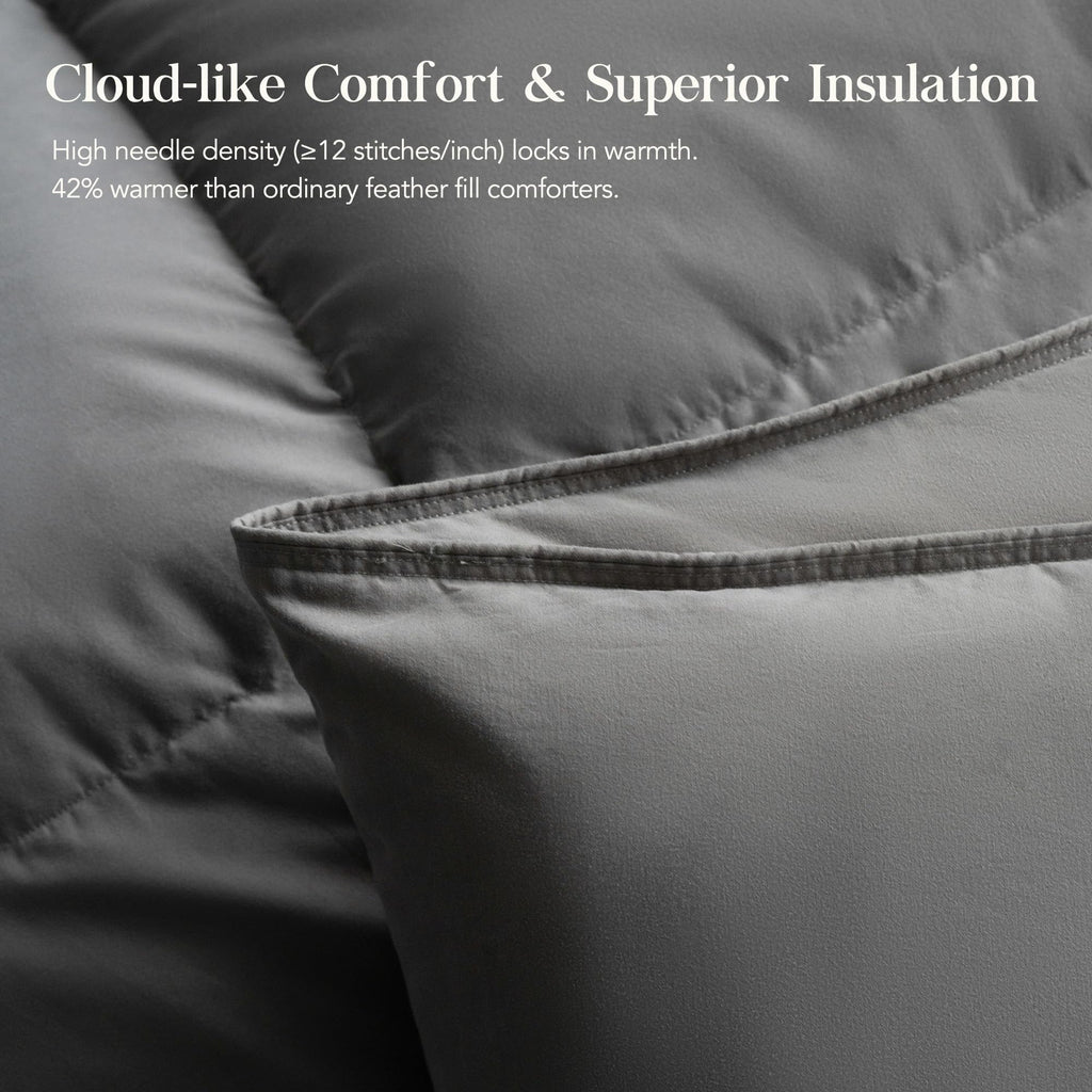 Down Fiber Comforter Twin Size, Premium Ultra-Soft Breathable Comforter High Fill Power Grey Duvet Insert, All Season