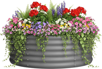 Galvanized Raised Garden Bed, Round Outdoor Planter Bed, 4x4x1.5ft Metal Planter Box for Gardening and Planting,DG