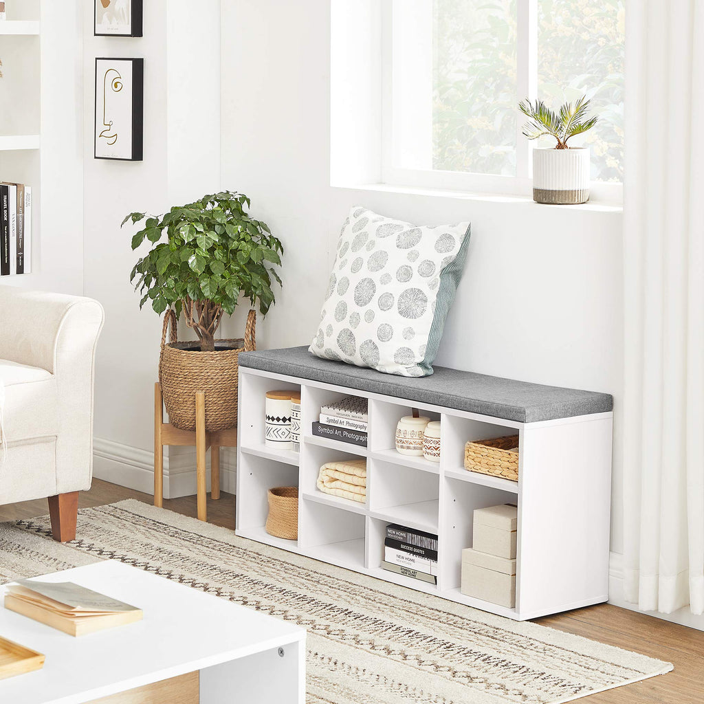 Shoe Bench with Cushion, 10 Compartments, 11.8 x 40.9 x 18.9 Inches