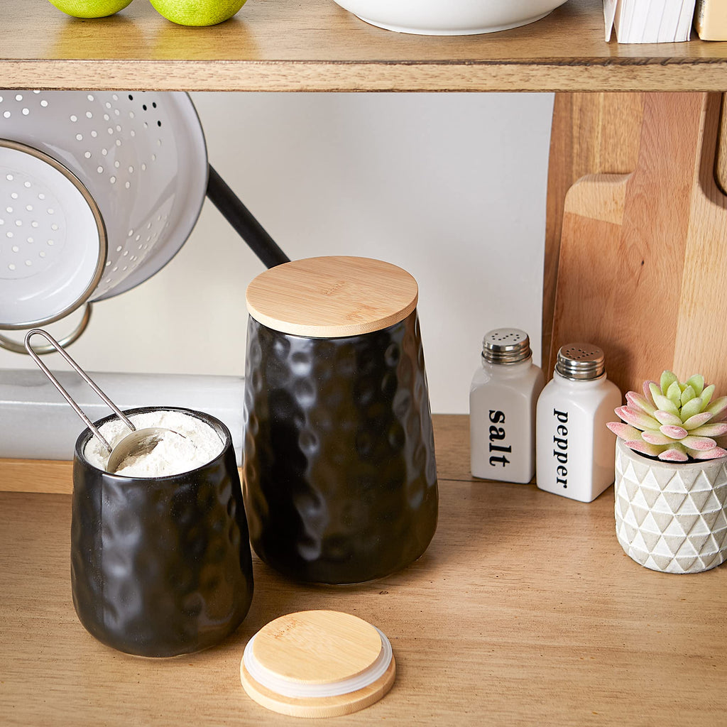 Kitchen Accessories Collection, Textured Matte Ceramic Canister Set, Black Dimple, 2 Piece