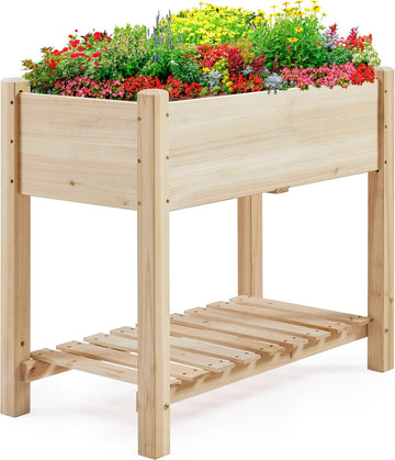 34" Raised Garden Bed with Legs, Wooden Planter Box, 1Pcs | Elevated wooden planter with sturdy fir wood frame &