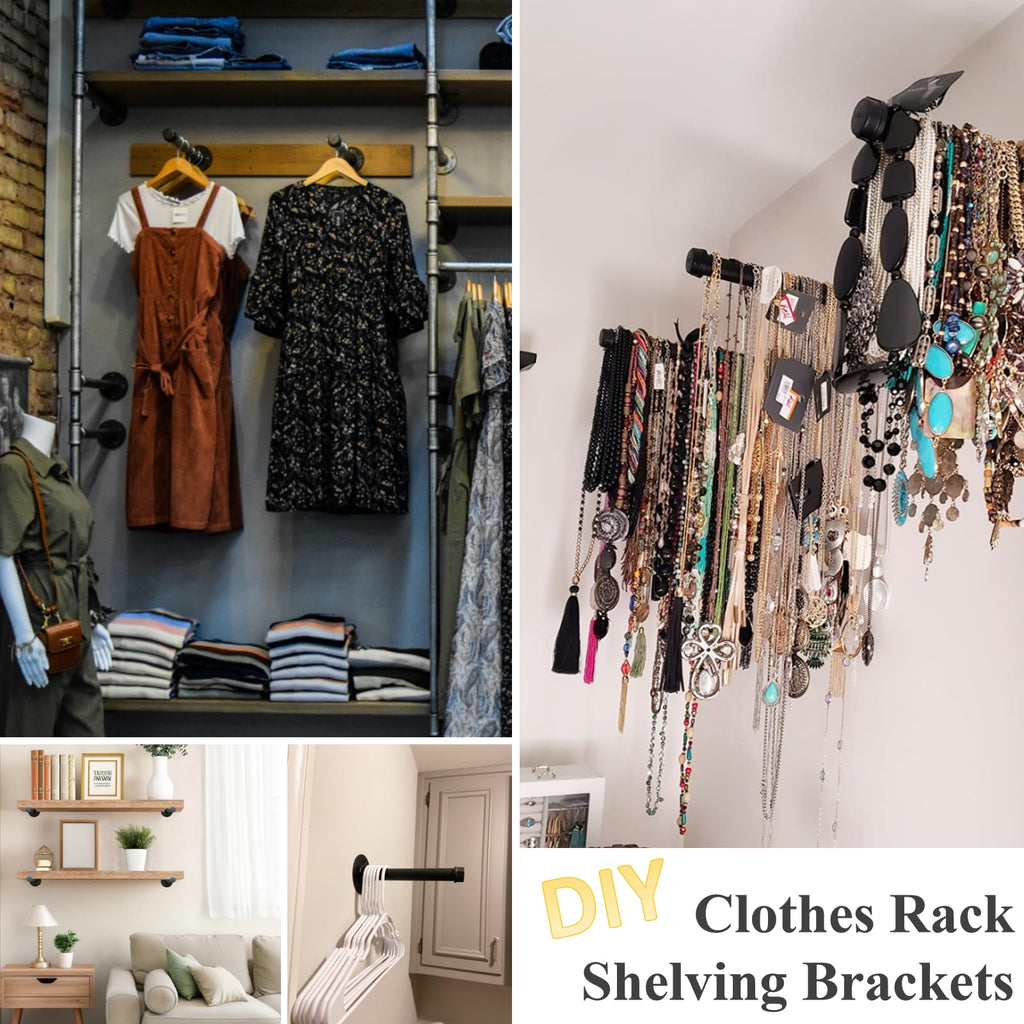 Cast Iron Wall Mounted Clothes Rack, Heavy Duty Industrial Pipe Clothing Rack for Hanging Clothes, Garment Racks for