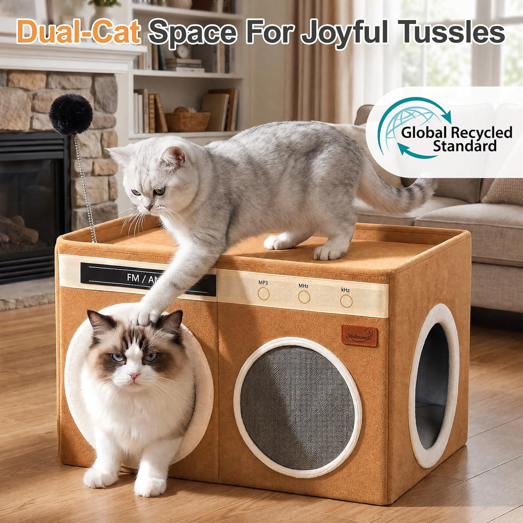 Retro Radio Cat House, Large Foldable Cat Bed Indoor Cat Cave