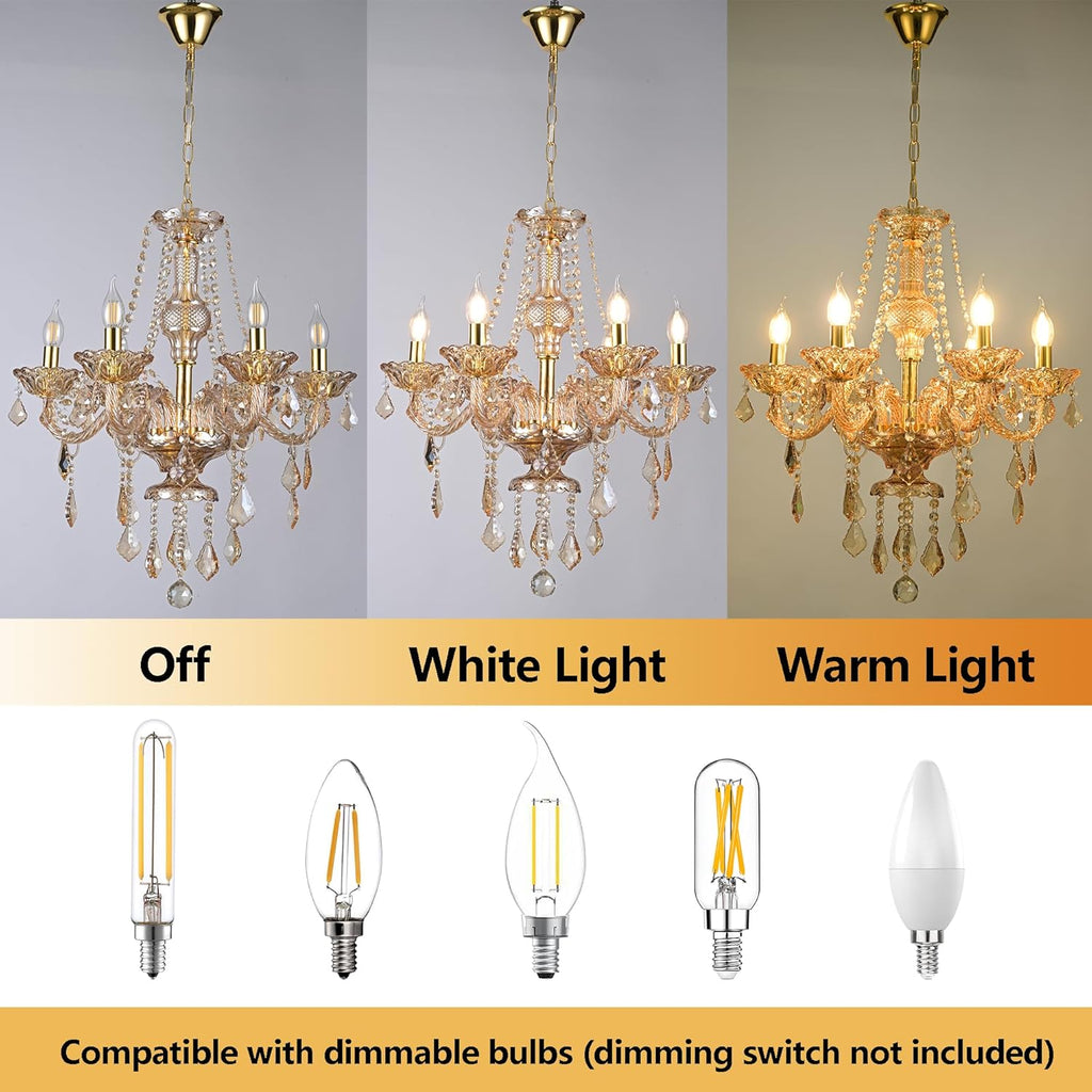 Luxury Amber K9 Crystal Chandelier 6-Light Candle Style Modern Pendant Ceiling Fixture Compatible with E12 Bulbs for Living Room Dining Room Bedroom Hallway Entry (6 Lights) A110-B0CRHFYJ55
