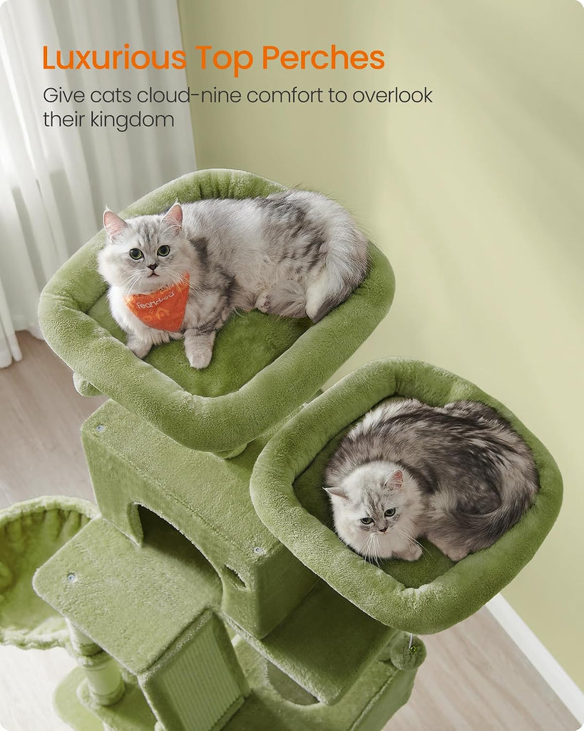 Cat Tree, 81.1-Inch Large Cat Tower, Multi-Level Condo, Green