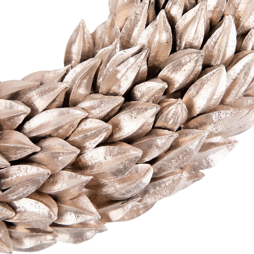 Champagne Gold Budding Leaves Glitter Christmas Wreath 11.5-inch Unlit 11.5" Un-lit