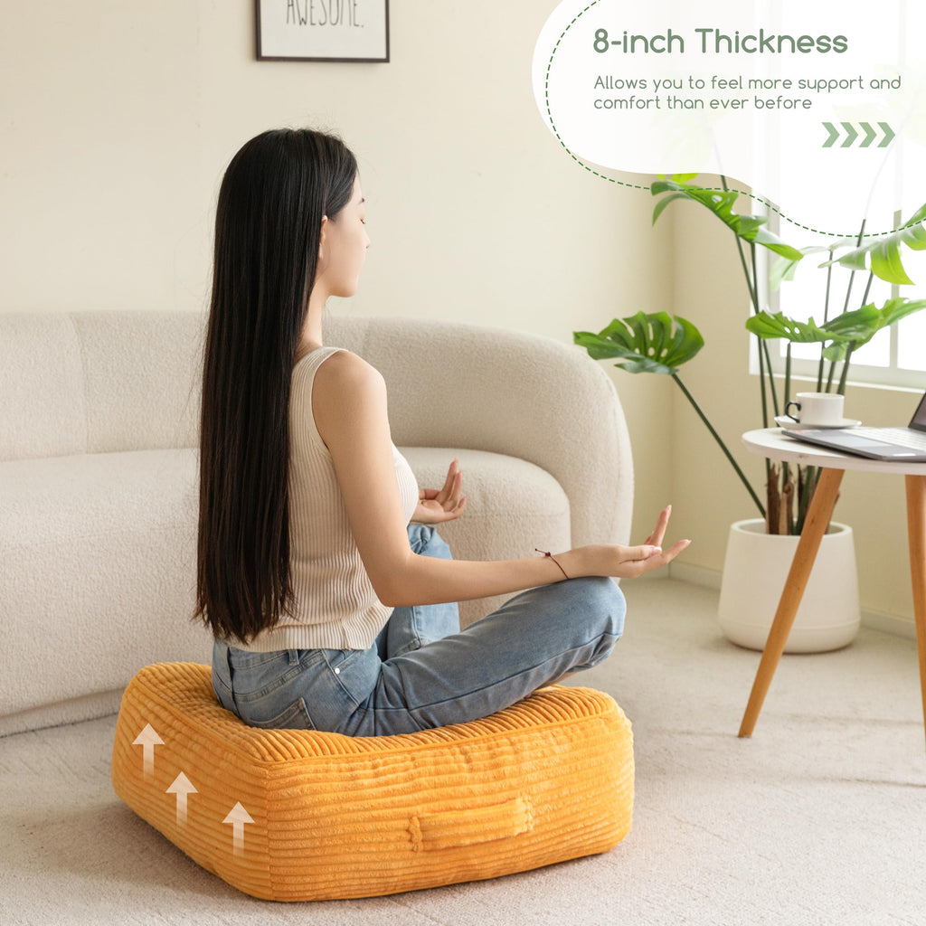 8" Extra Thick Floor Pillow Cushion for Adults, Meditation Cushion Pillow, Large Square Floor Sitting, Tufted