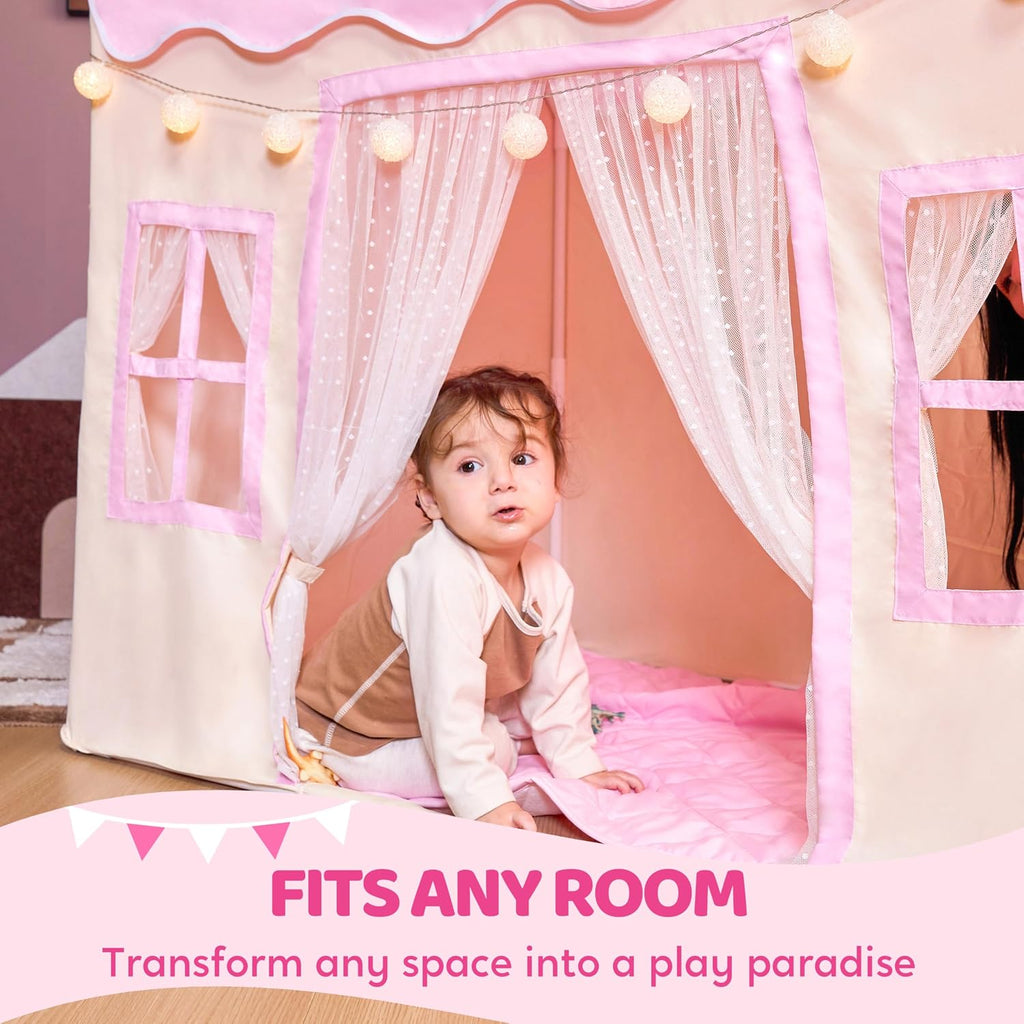 Play Tent for Kids,Indoor & Outdoor Tent with Blanket,LED Lights & Flags for Children,Spacious 51*35*52