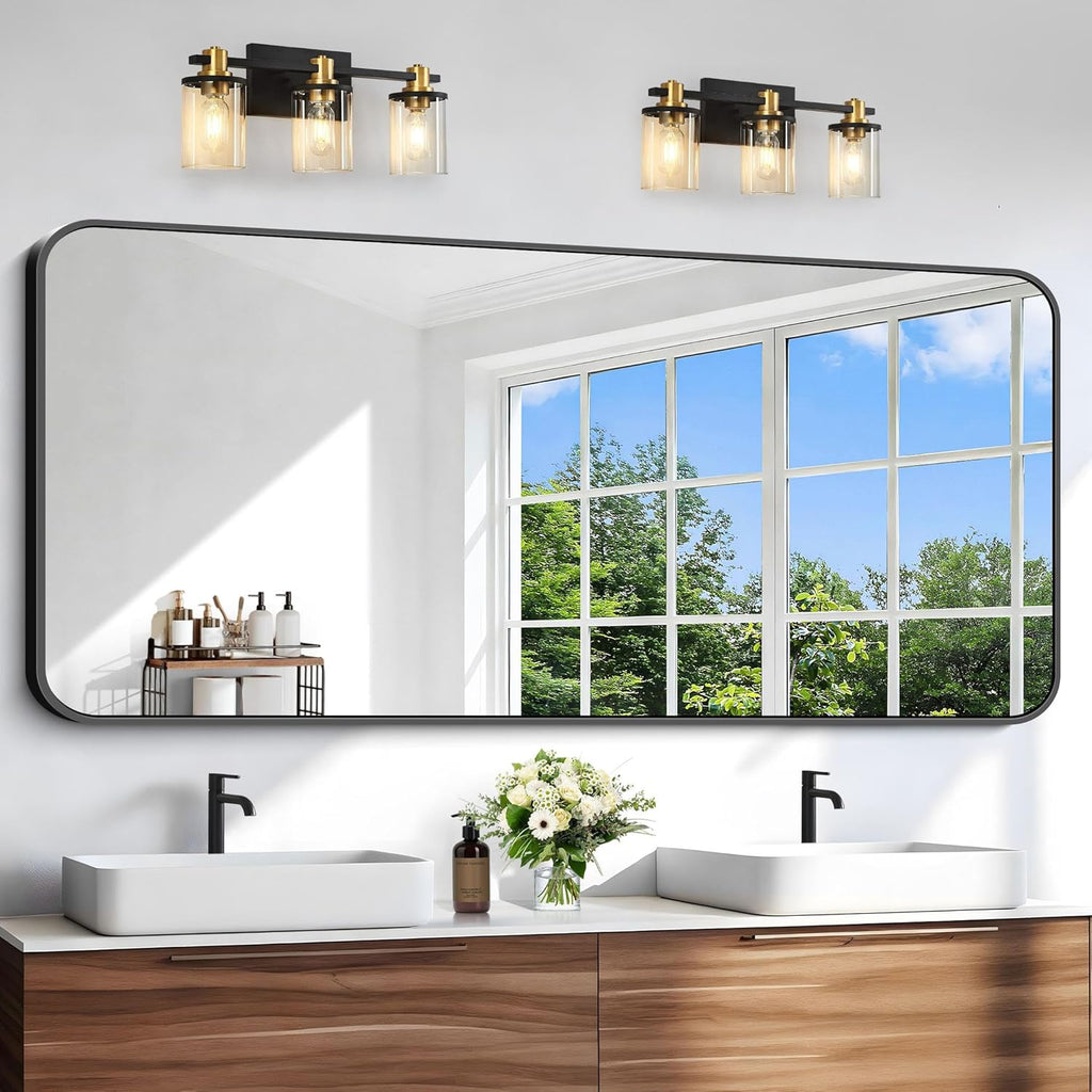 Black Bathroom Mirror, 66x30 inch Aluminum Metal Frame Rectangular Vanity Mirror, Large Wall Mounted Rectangle Mirrors