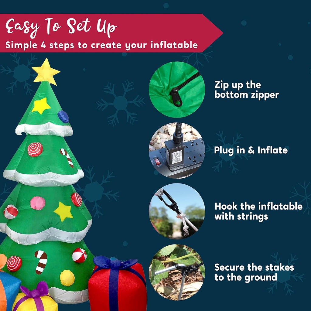 7FT Tall Christmas Inflatables Tree Outdoor Decoration, Giant Christmas Inflatable Tree with 3 Gift Boxes with