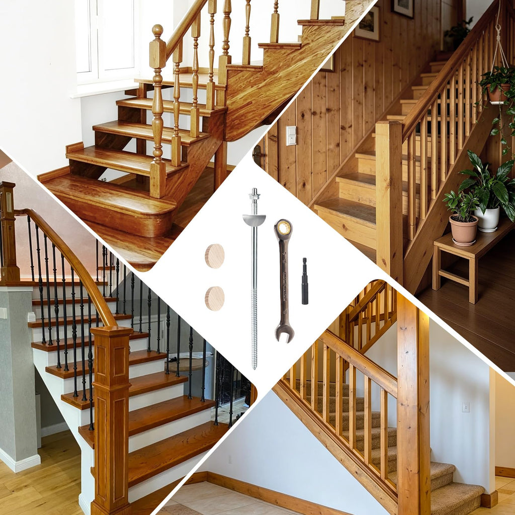 6pcs Wood Newel Post Mounting Kit, Hidden Newel Post Fastener Anchors Post Connect Handrails to Staircase, Newels for