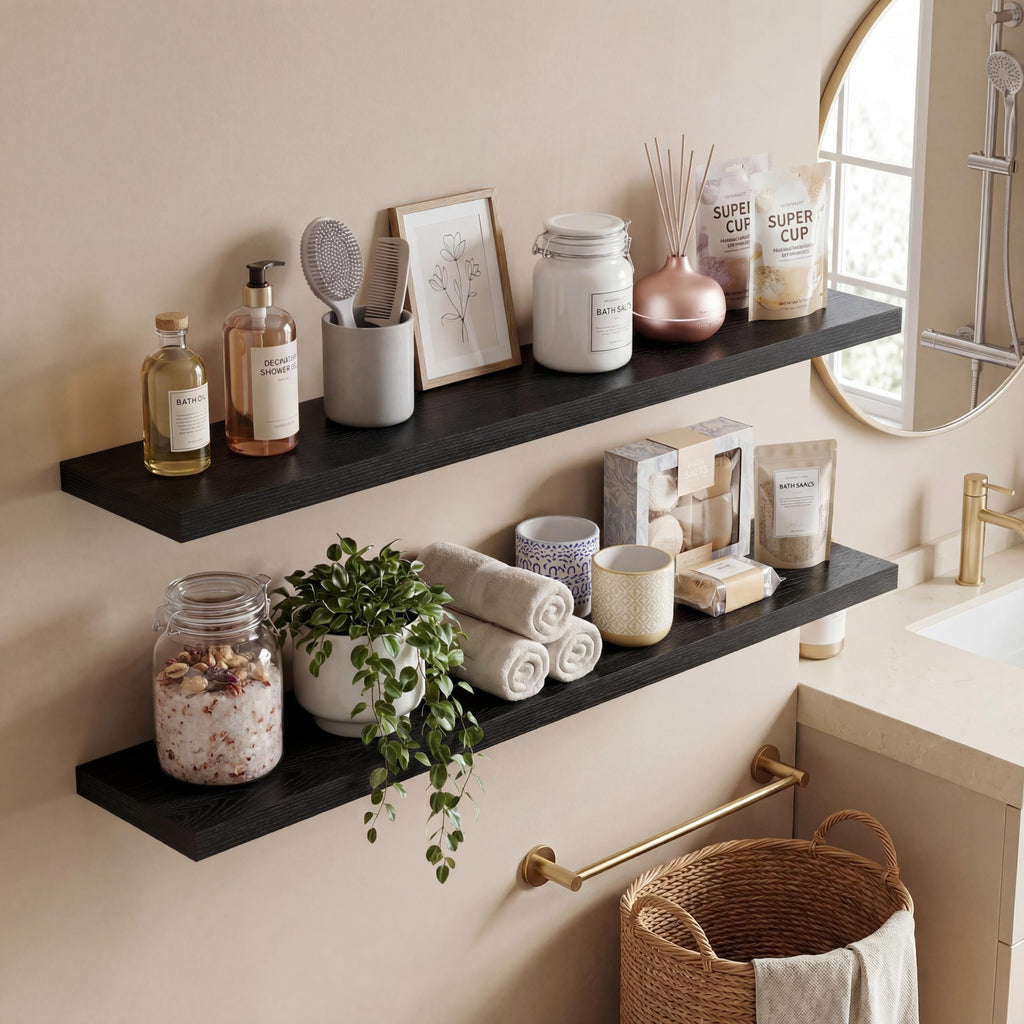 10 Inch Deep Floating Shelves 40" Set of 2, Black
