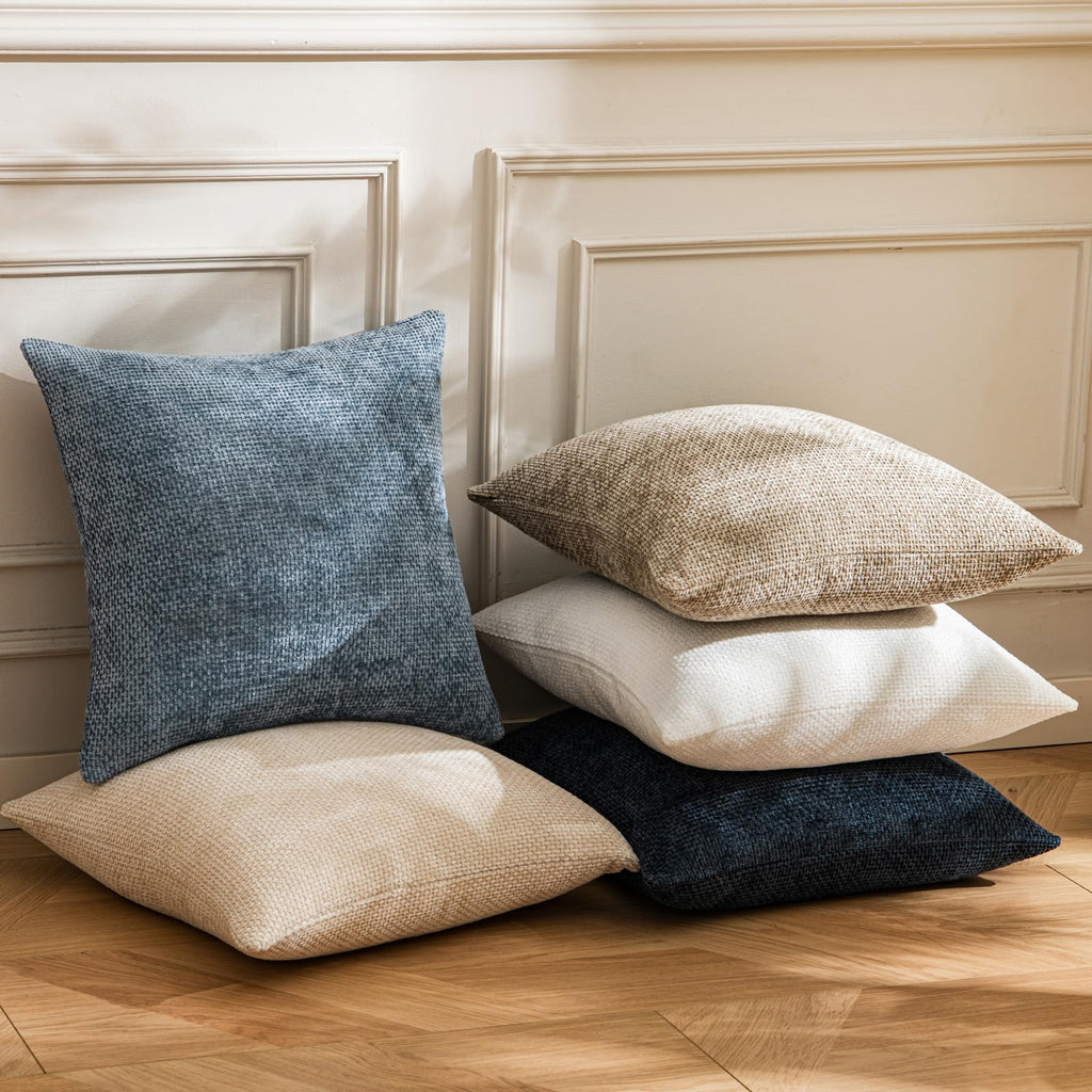 Blue Chenille Throw Pillow Covers 22x22 Inch Pack of 2 Modern Decorative Throw Pillow Covers Farmhouse Cross Covers