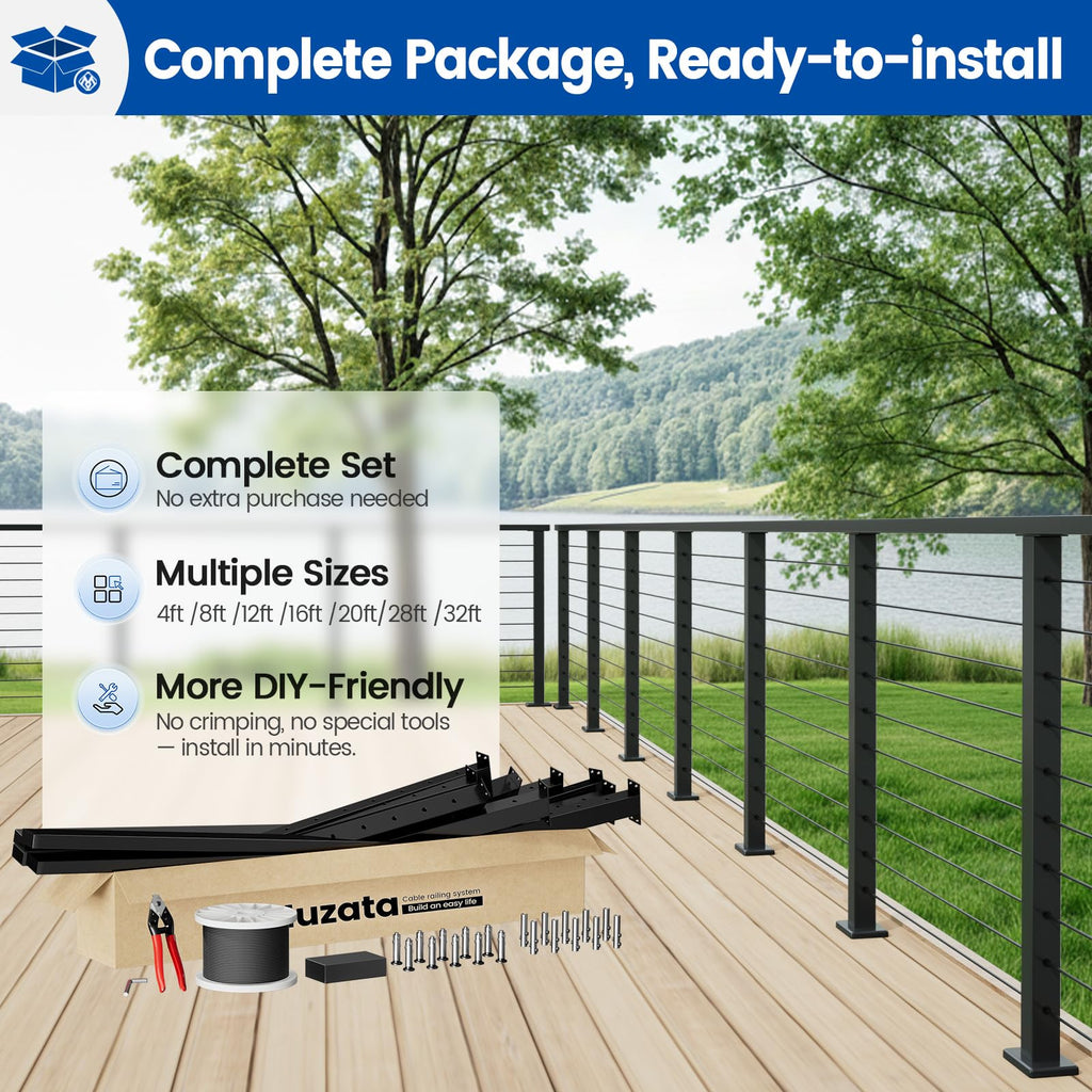 28-32ft Black Complete Cable Railing Kit for Decks 36in RC01
