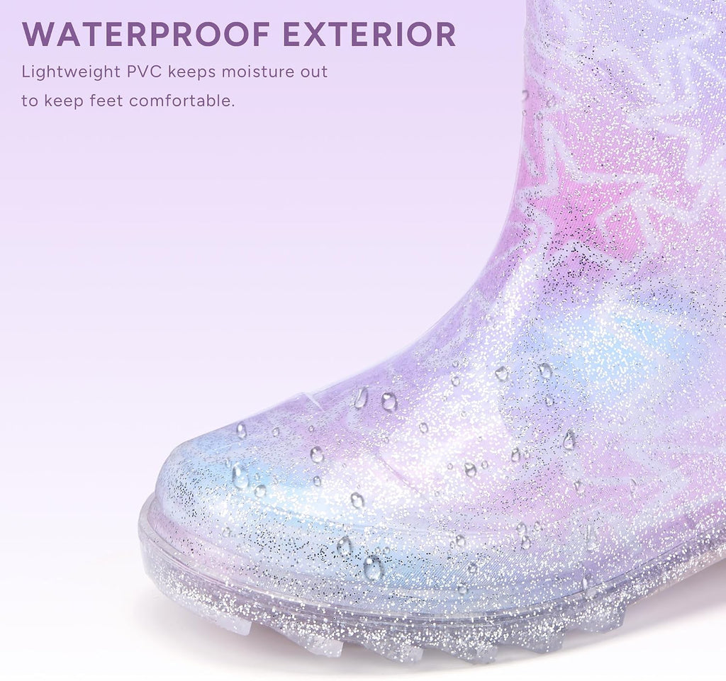 Girls Light Up Rain Boots for Toddler Kids Glitter Boots