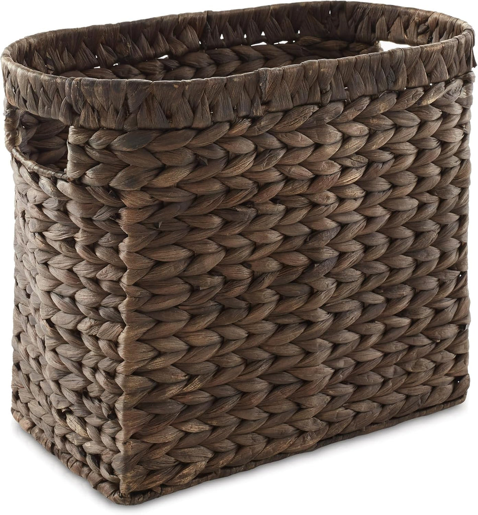 Woven Magazine Holder with Handles, Espresso Dark Brown - Water Hyacinth Storage Basket