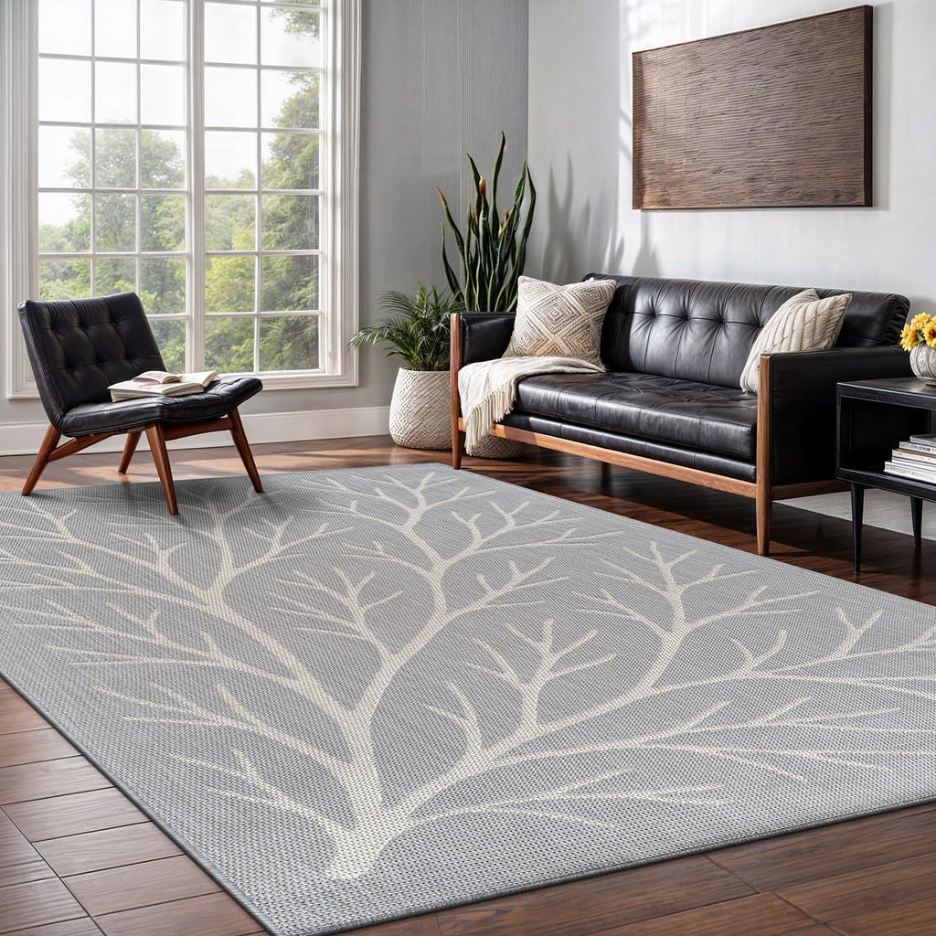 Washable Indoor Outdoor Rug 6x9 Modern Area Rugs Branch Pattern Non Shedding Waterproof Easy Clean Patio Deck Porch