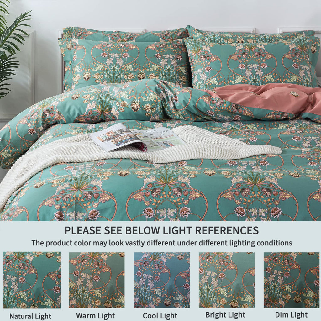 Duvet Cover Set Floral Bedding Button Closure Full Premium 100% Cotton 600 TC Shabby Vintage Reversible Blue Orange