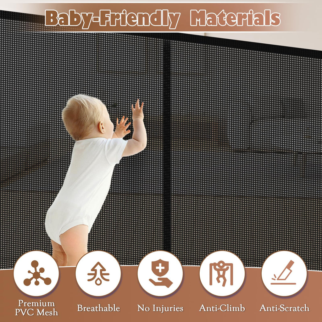 120" Retractable Baby Gate Extra Wide, 41" Tall Retractable Dog Gate for Stairs, Doorways, Decks, Mesh Gate Long