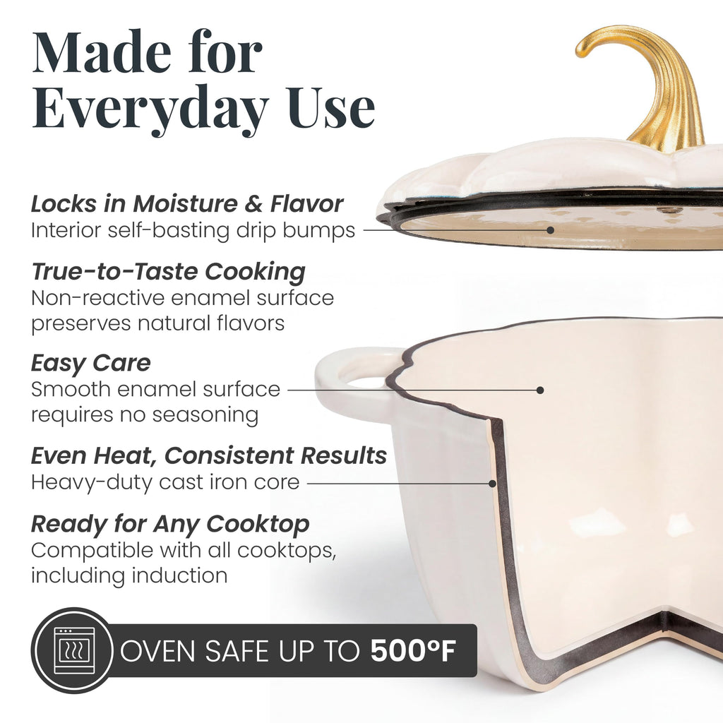 5.5 qt Pumpkin Enameled Cast Iron Dutch Oven Pot, White