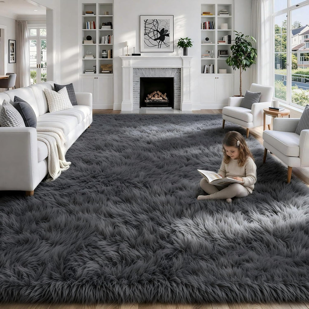 Grey Fluffy Shag Area Rugs Bedroom